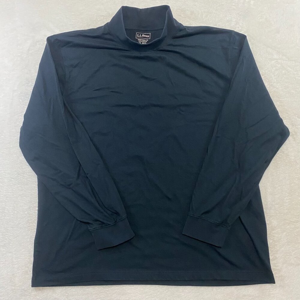 LL Bean Long Sleeve Mock Neck Shirt Mens XL Reg Black 100% Cotton 508087